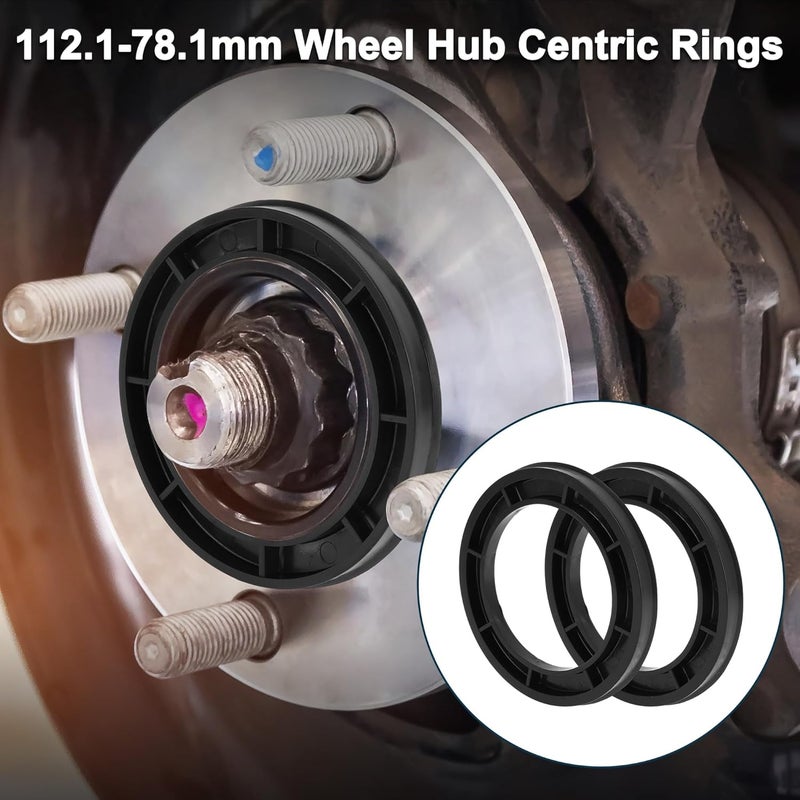 TUCKBOLD Car Wheel Hub Centric Rings Durable Wheels Center Shaft Shock Absorbing Hubrings Black 2 Pcs OD 112.1mm to ID 78.1 mm Polycarbonate - Image 2